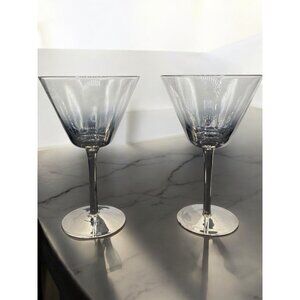 Set of 2 Faded Silver Martini Glasses Glassware 7"